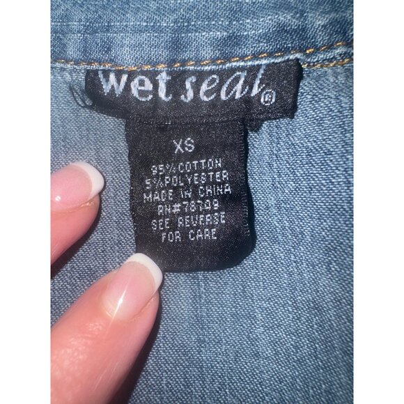 Y2K Vintage Wet Seal Classic Denim Pearl Snap Button Down Cowgirl Western Shirt - Picture 8 of 9